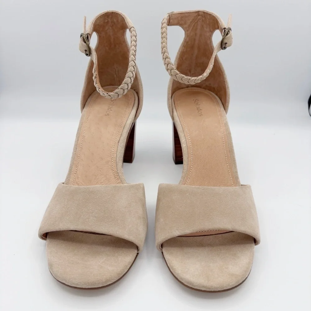 Soludos Hazel Suede Heels Sz 9.5 Sand/Tan Summer Neutral NEW NWOB - Picture 3 of 10